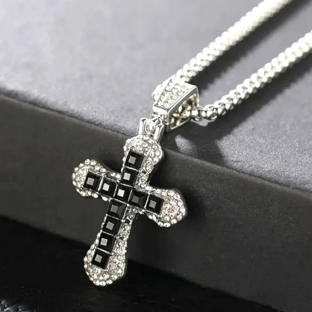 Elegant Black and Silver Cross Pendant Necklace